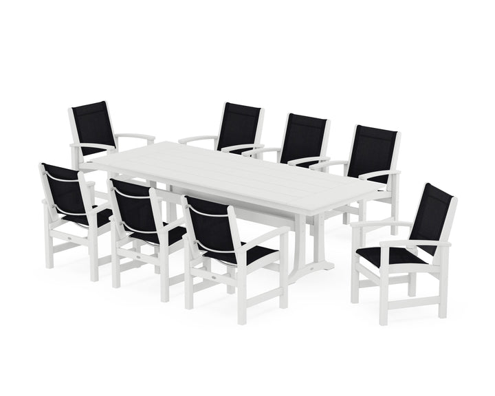 POLYWOOD® Coastal 9-Piece Farmhouse Dining Set with Trestle Legs