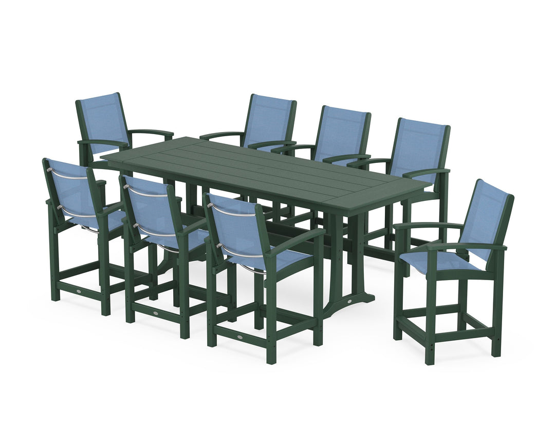 POLYWOOD® Coastal 9-Piece Farmhouse Counter Set with Trestle Legs
