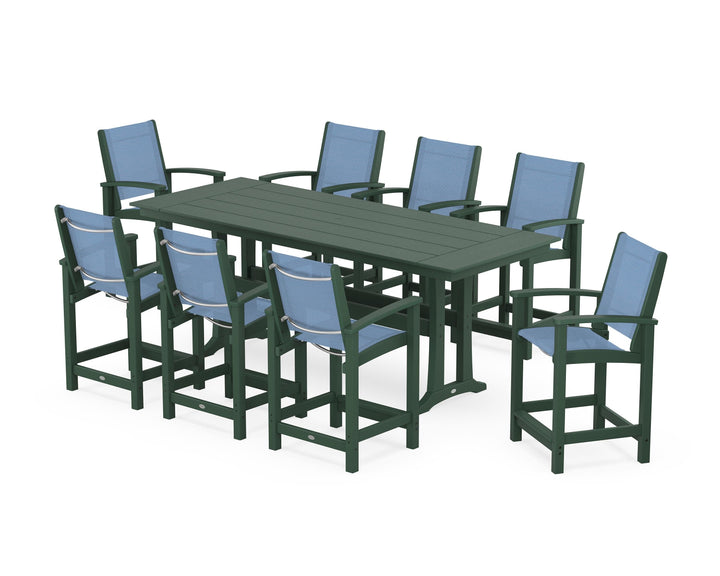 POLYWOOD® Coastal 9-Piece Farmhouse Counter Set with Trestle Legs