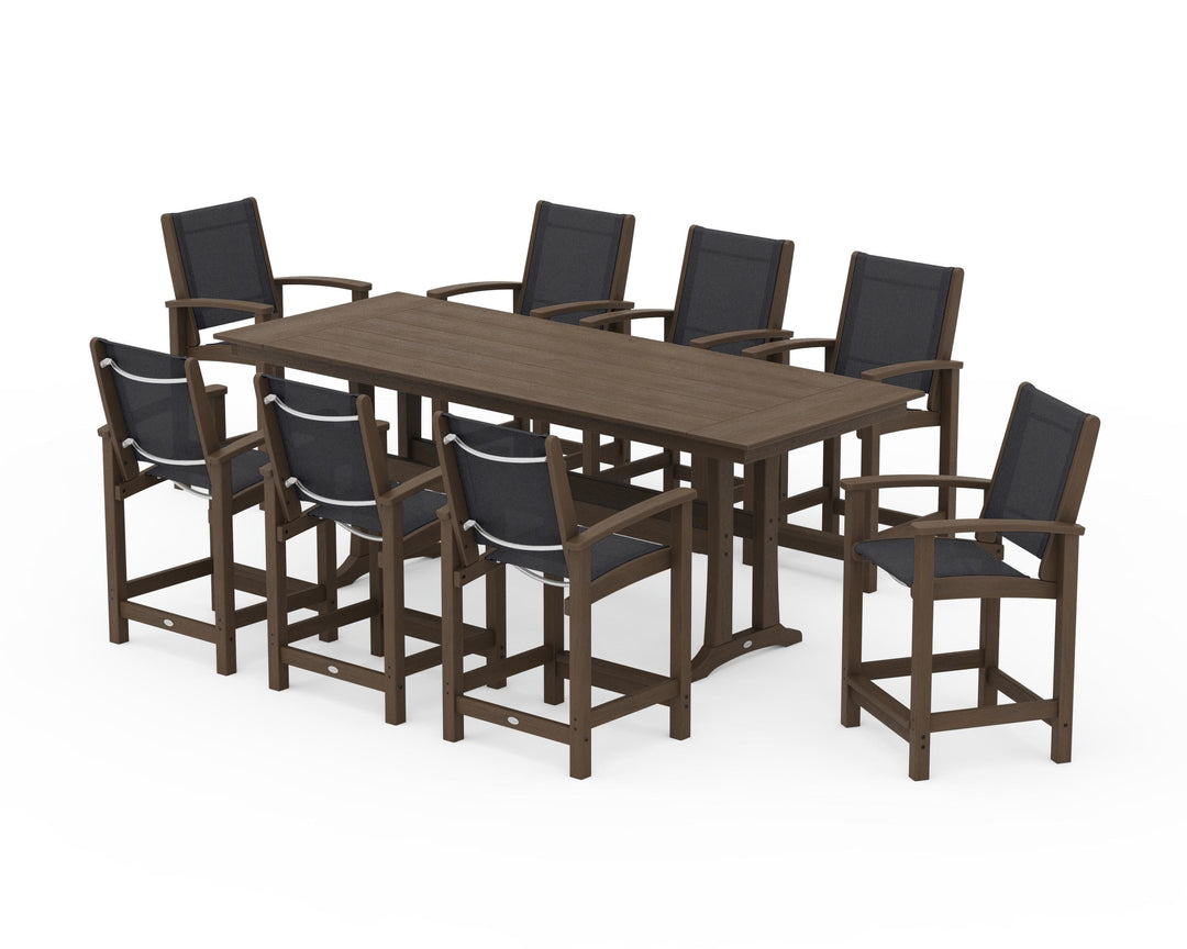 POLYWOOD® Coastal 9-Piece Farmhouse Counter Set with Trestle Legs