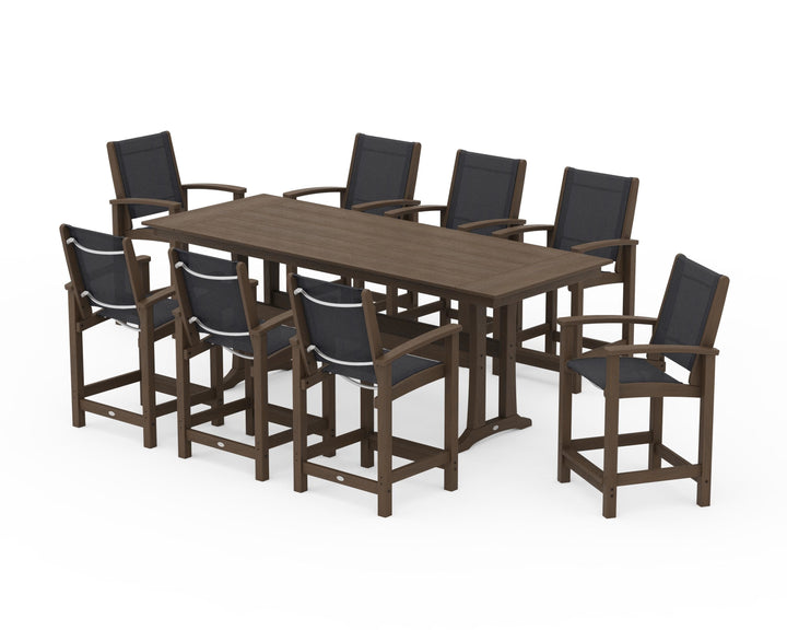 POLYWOOD® Coastal 9-Piece Farmhouse Counter Set with Trestle Legs