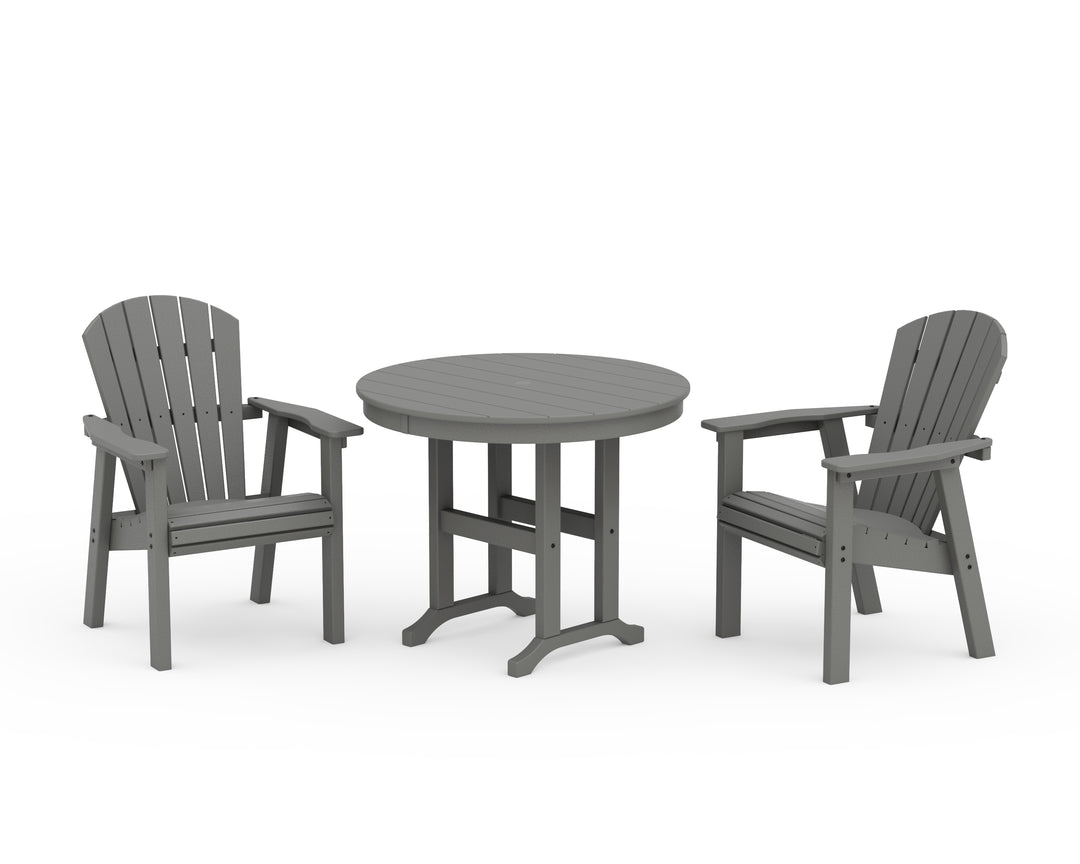 POLYWOOD® Seashell 3-Piece Round Farmhouse Dining Set