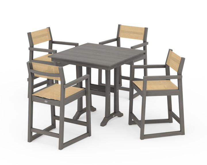 POLYWOOD® EDGE Sling Arm Chair 5-Piece Farmhouse Counter Set with Trestle Legs