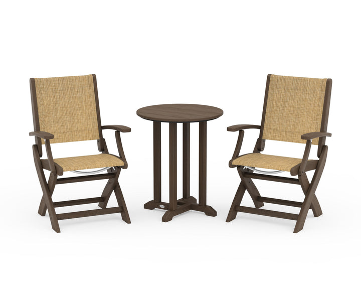 POLYWOOD® Coastal Folding 3-Piece Round Bistro Dining Set