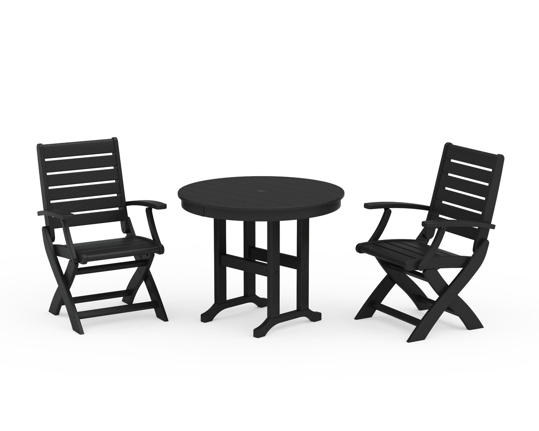 POLYWOOD® Signature Folding Chair 3-Piece Round Farmhouse Dining Set