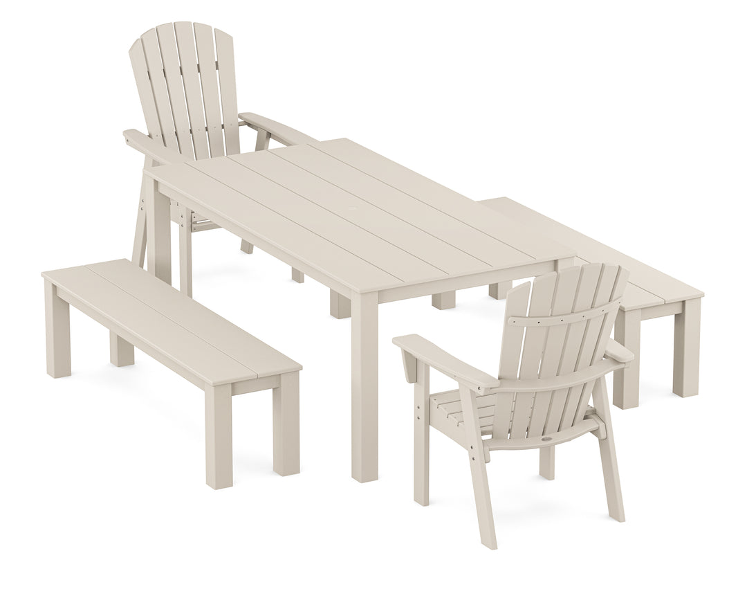 POLYWOOD® Nautical Curveback Adirondack 5-Piece Parsons Dining Set with Benches