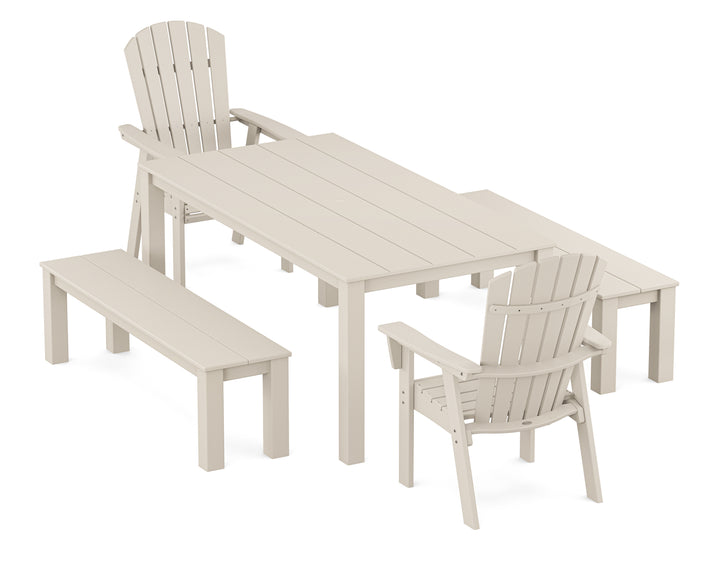 POLYWOOD® Nautical Curveback Adirondack 5-Piece Parsons Dining Set with Benches