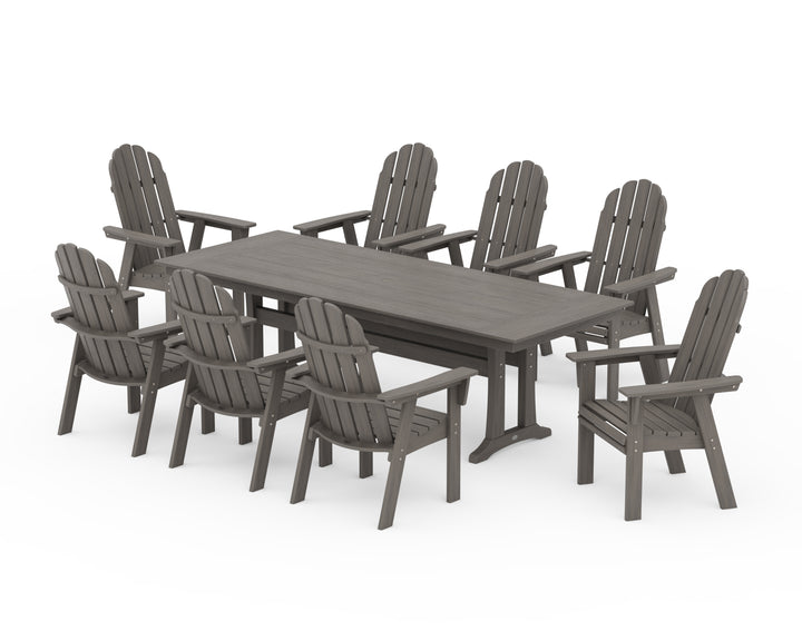 POLYWOOD® Vineyard 9-Piece Curveback Adirondack Farmhouse Dining Set with Trestle Legs