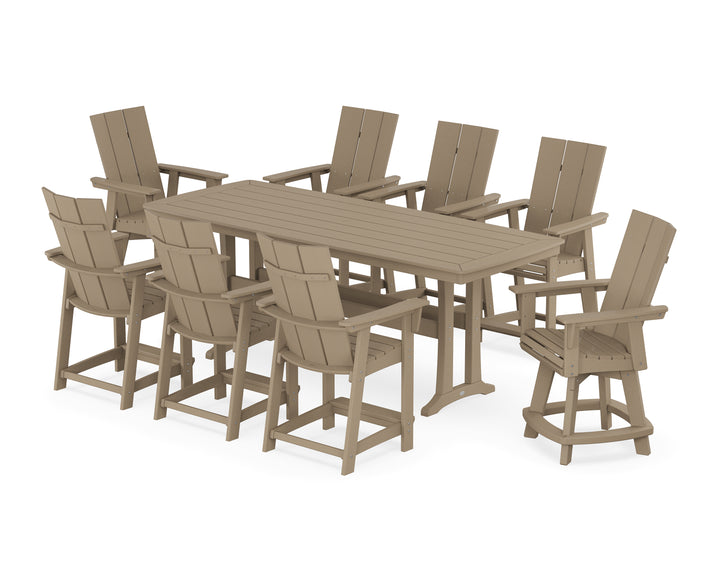 POLYWOOD® Modern Curveback Adirondack Swivel 9-Piece Counter Set with Trestle Legs