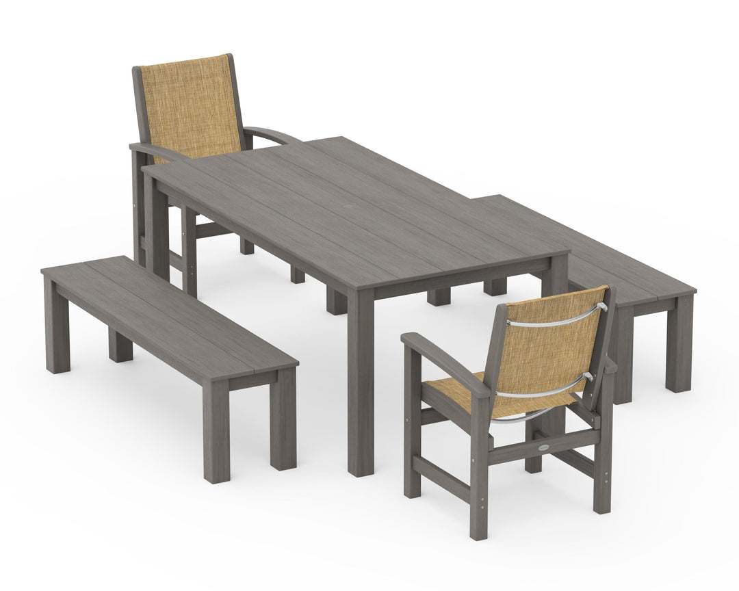 POLYWOOD® Coastal 5-Piece Parsons Dining Set with Benches