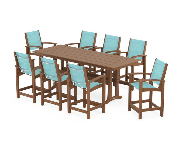 POLYWOOD® Coastal 9-Piece Farmhouse Counter Set with Trestle Legs