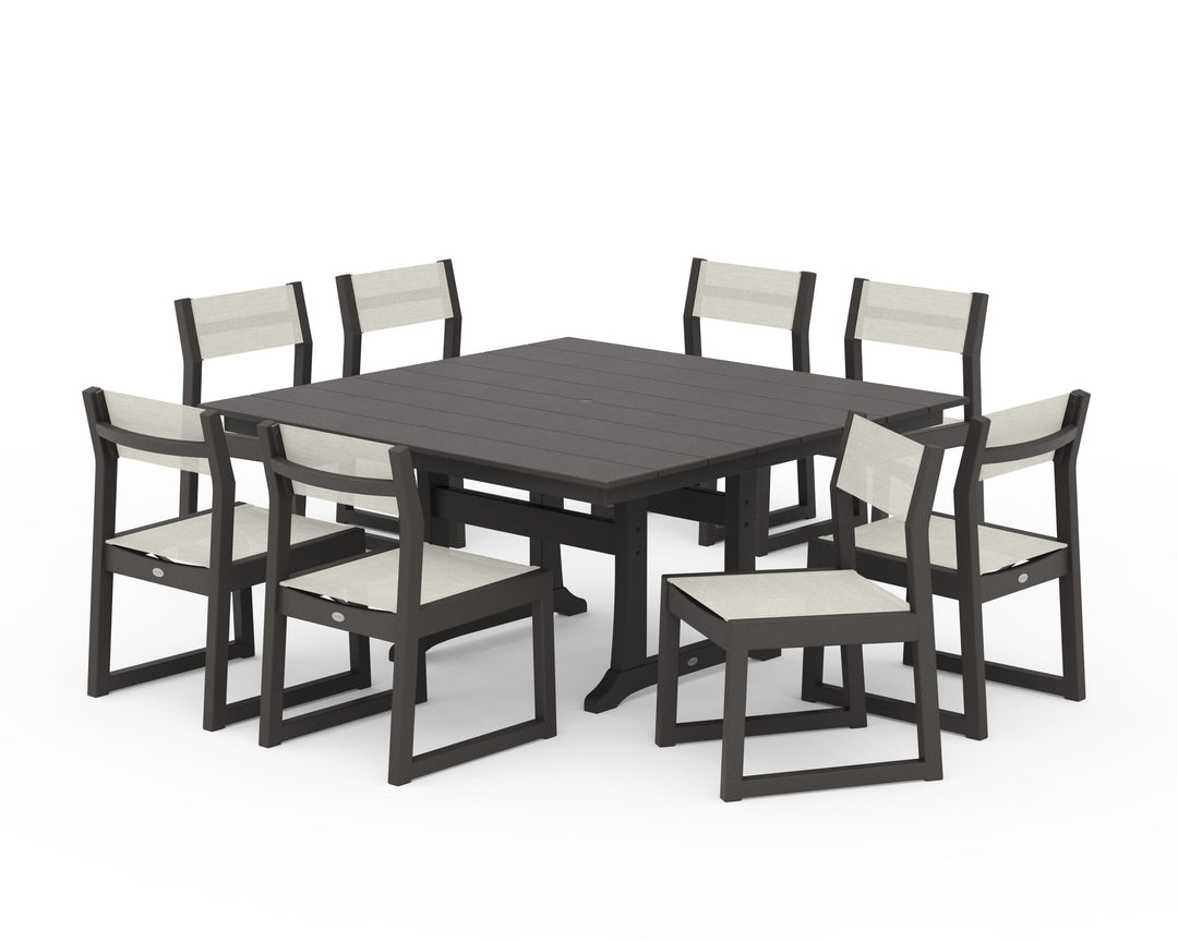 POLYWOOD® EDGE Sling Side Chair 9-Piece Farmhouse Trestle Dining Set