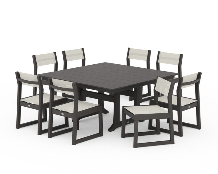 POLYWOOD® EDGE Sling Side Chair 9-Piece Farmhouse Trestle Dining Set