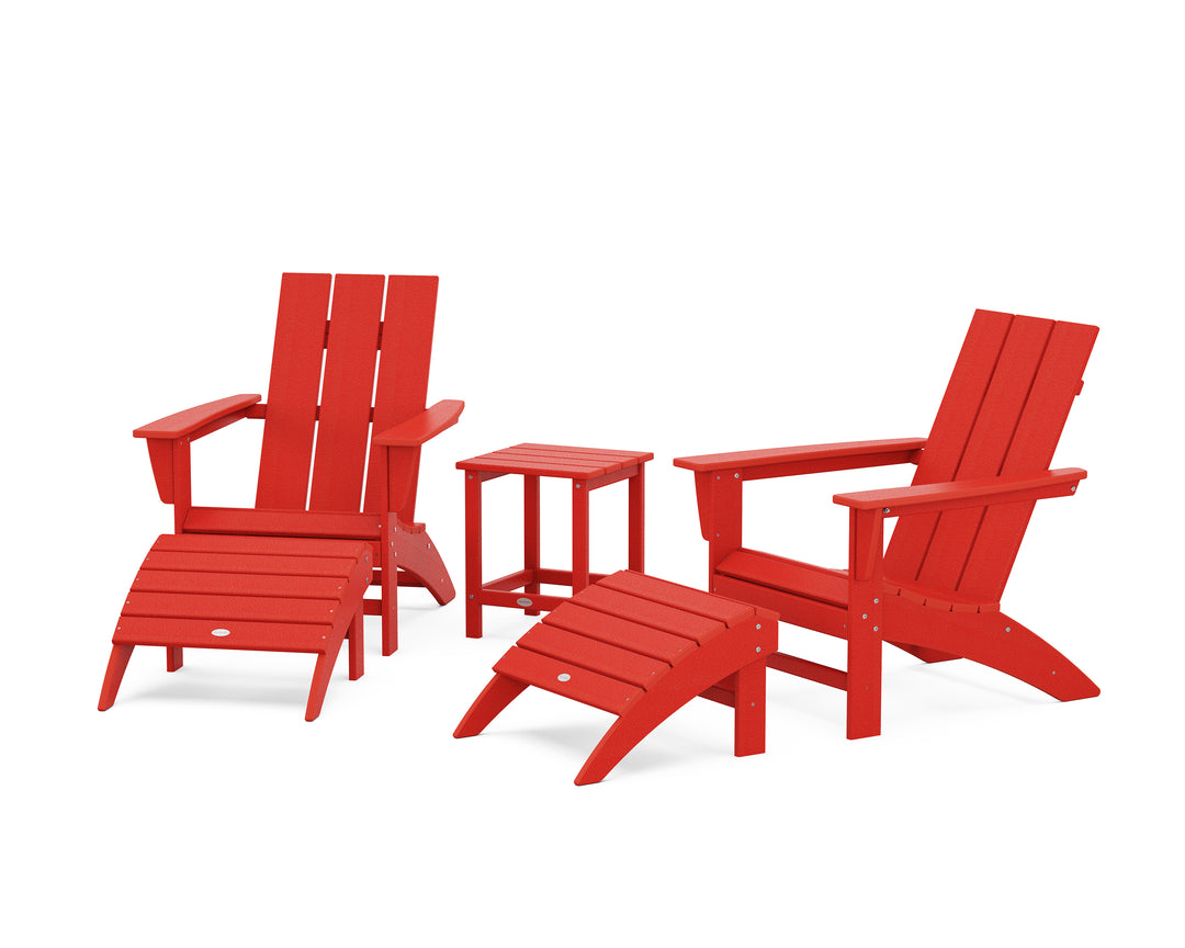 POLYWOOD® Modern Adirondack Chair 5-Piece Set with Ottomans and 18" Side Table