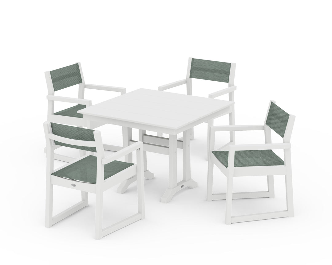 POLYWOOD® EDGE Sling 5-Piece Farmhouse Dining Set with Trestle Legs