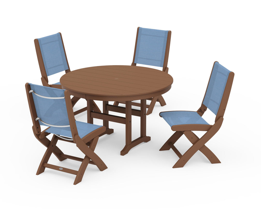 POLYWOOD® Coastal Folding Side Chair 5-Piece Round Dining Set