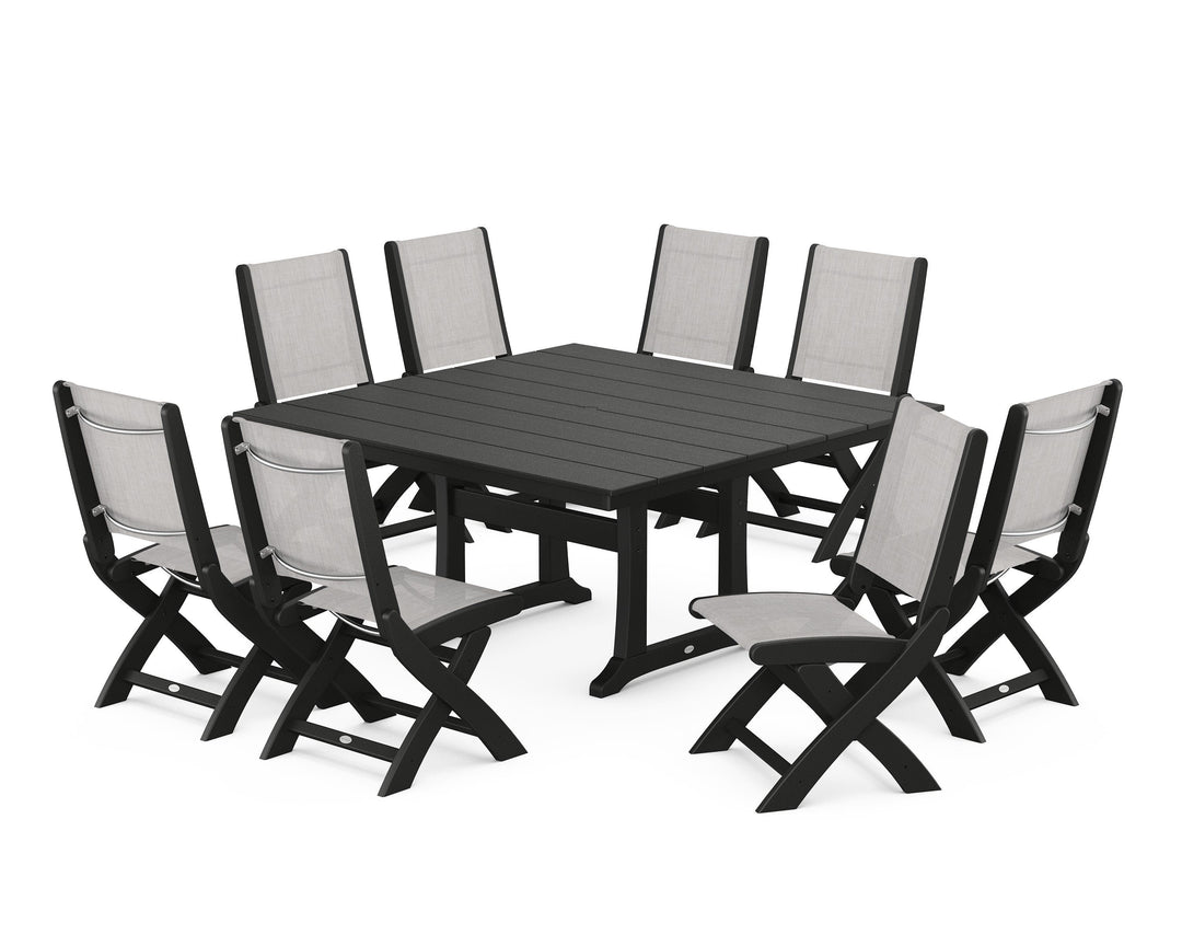 POLYWOOD® Coastal Folding Side Chair 9-Piece Farmhouse Dining Set