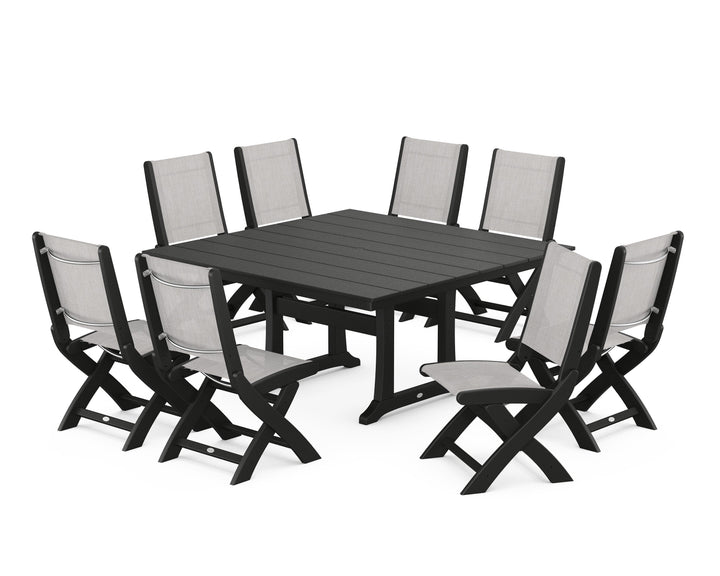 POLYWOOD® Coastal Folding Side Chair 9-Piece Farmhouse Dining Set