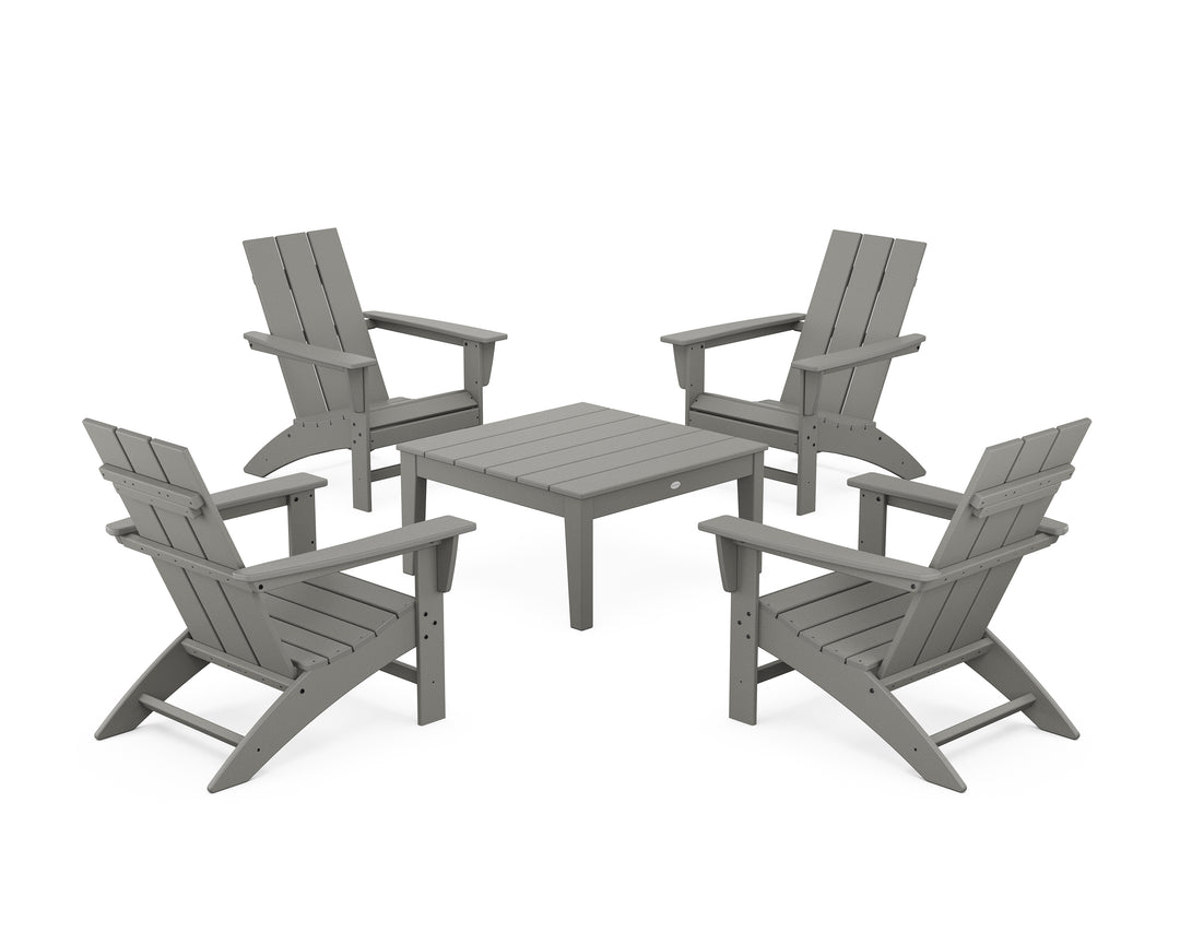 POLYWOOD® 5-Piece Modern Adirondack Chair Conversation Set with 36" Conversation Table