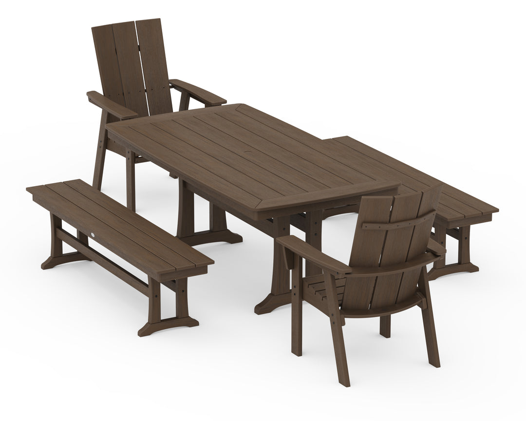 POLYWOOD® Modern Adirondack 5-Piece Dining Set with Nautical Dining Table with  Trestle Legs