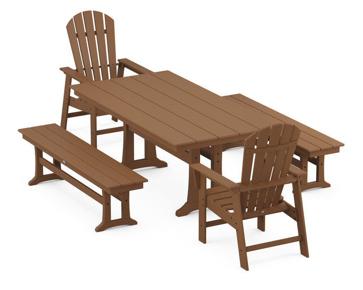 POLYWOOD® South Beach 5-Piece Farmhouse Dining Set With Trestle Legs