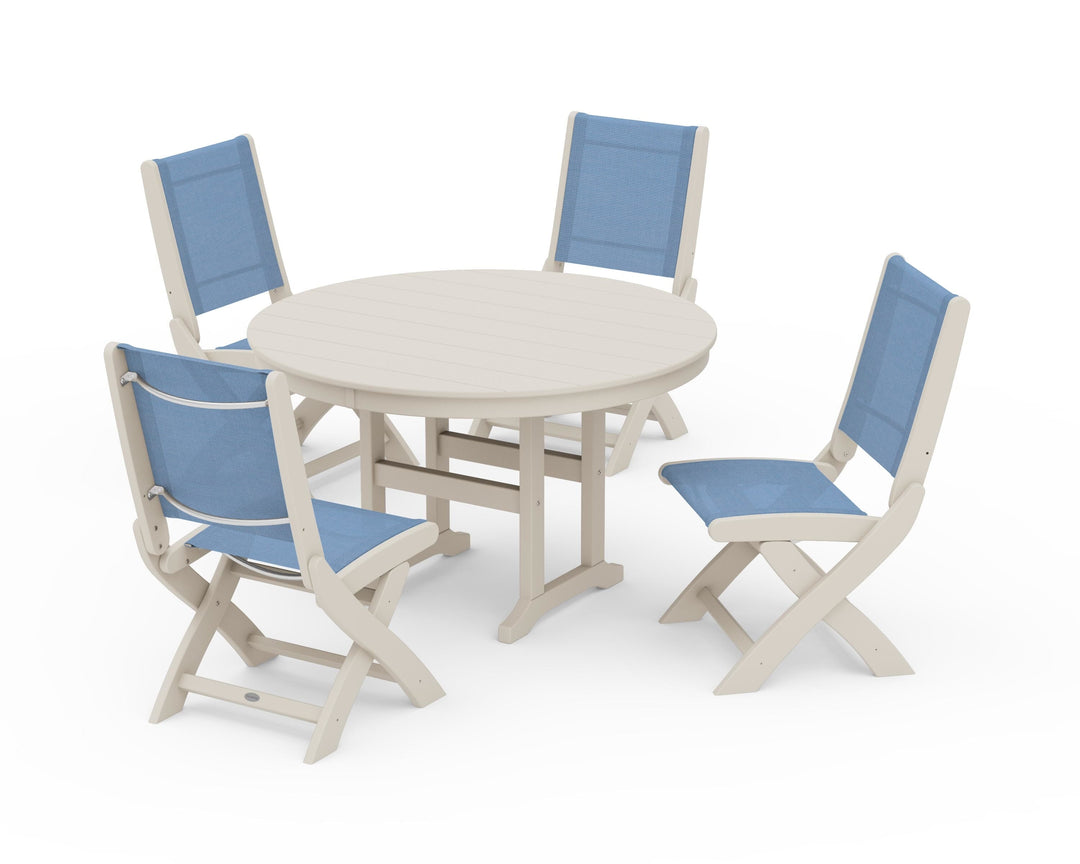 POLYWOOD® Coastal Folding Side Chair 5-Piece Round Dining Set