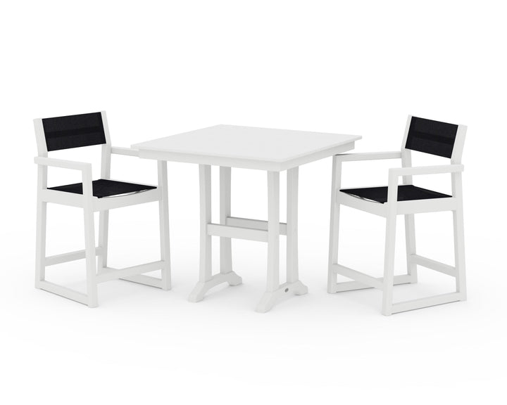 POLYWOOD® EDGE Sling Arm Chair 3-Piece Farmhouse Counter Set with Trestle Legs