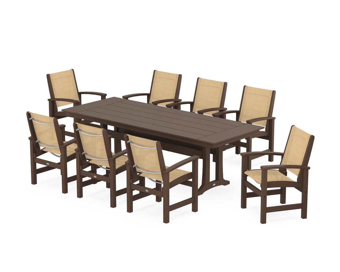 POLYWOOD® Coastal 9-Piece Farmhouse Dining Set with Trestle Legs