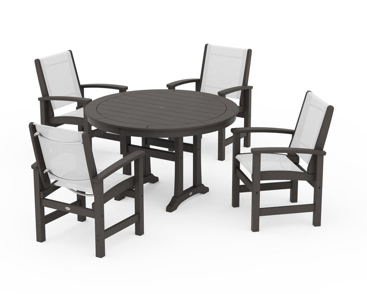 POLYWOOD® Coastal 5-Piece Round Dining Set with Trestle Legs
