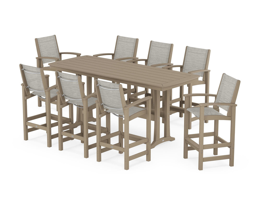 POLYWOOD® Coastal 9-Piece Bar Set with Trestle Legs