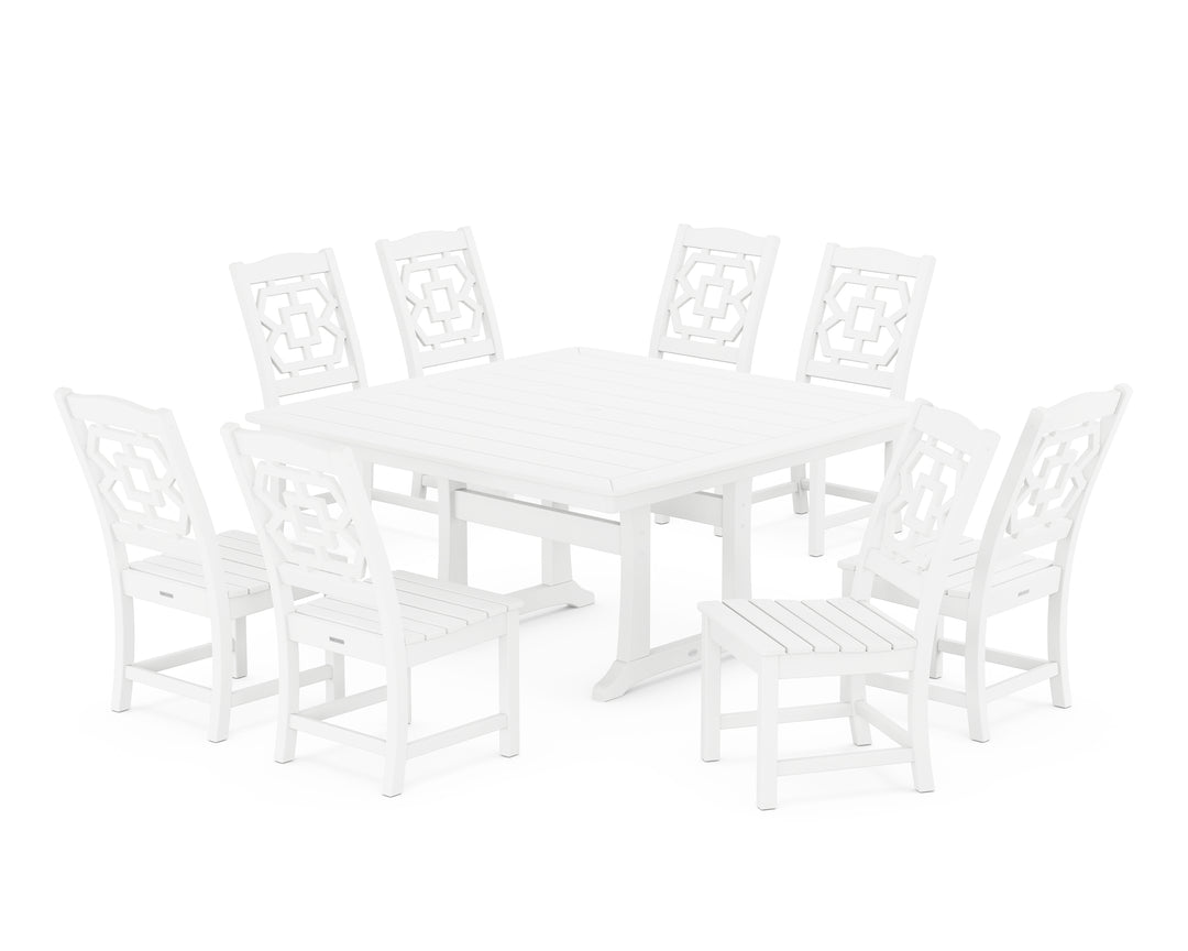 Martha Stewart by POLYWOOD® Chinoiserie 9-Piece Square Side Chair Dining Set with Trestle Legs