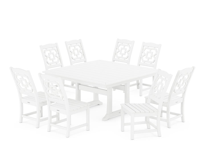 Martha Stewart by POLYWOOD® Chinoiserie 9-Piece Square Side Chair Dining Set with Trestle Legs