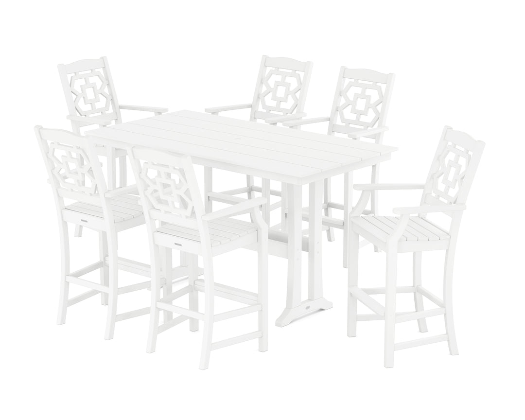 Martha Stewart by POLYWOOD® Chinoiserie Arm Chair 7-Piece Farmhouse Bar Set with Trestle Legs