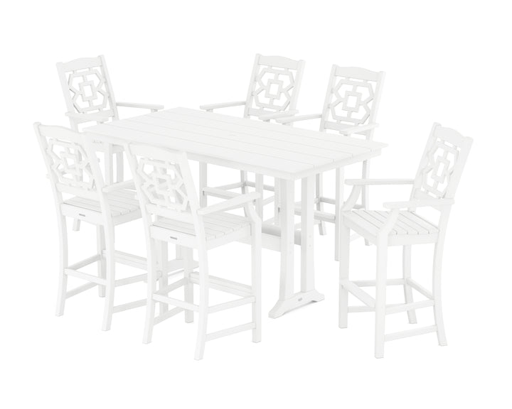 Martha Stewart by POLYWOOD® Chinoiserie Arm Chair 7-Piece Farmhouse Bar Set with Trestle Legs