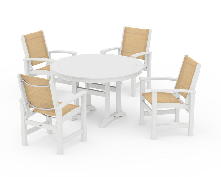 POLYWOOD® Coastal 5-Piece Round Dining Set with Trestle Legs