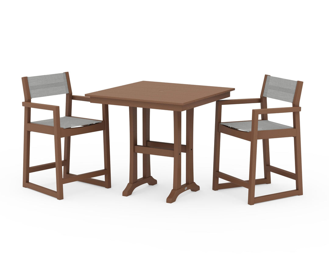 POLYWOOD® EDGE Sling Arm Chair 3-Piece Farmhouse Counter Set with Trestle Legs