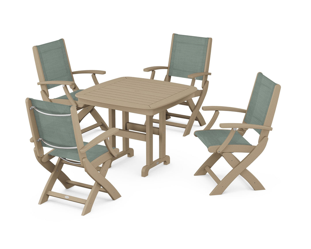 POLYWOOD® Coastal Folding Chair 5-Piece Dining Set