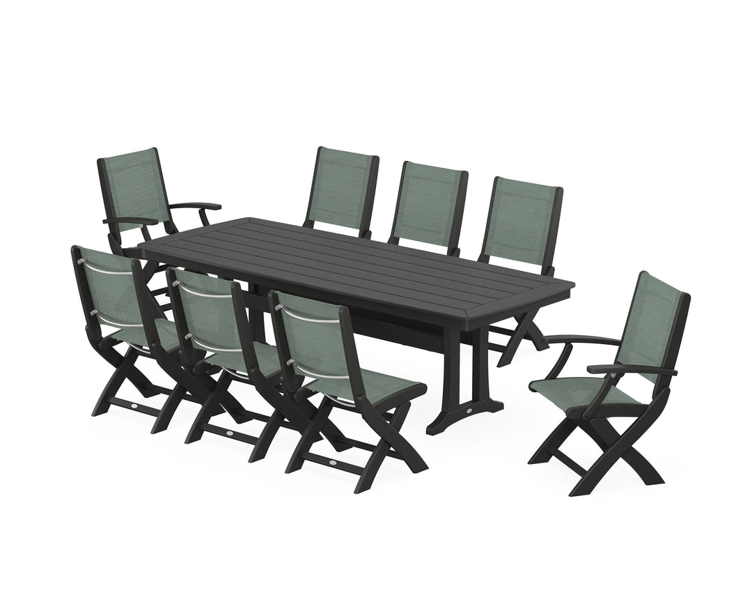 POLYWOOD® Coastal Folding 9-Piece Dining Set with Trestle Legs