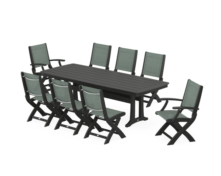POLYWOOD® Coastal Folding 9-Piece Dining Set with Trestle Legs