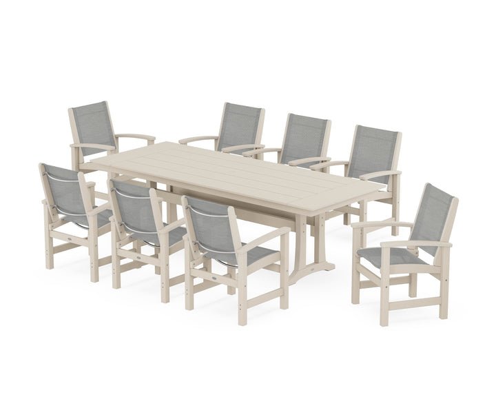 POLYWOOD® Coastal 9-Piece Farmhouse Dining Set with Trestle Legs