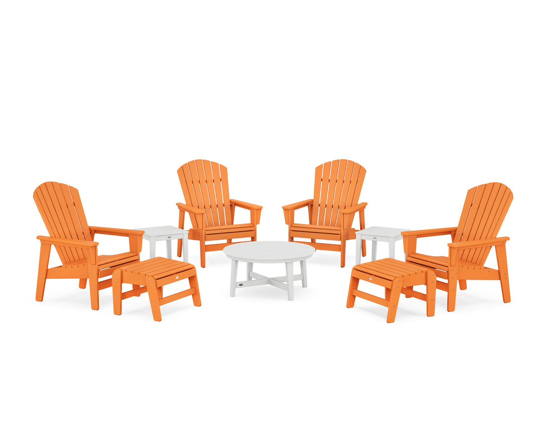 POLYWOOD® Nautical Grand Upright Adirondack 9-Piece Conversation Set
