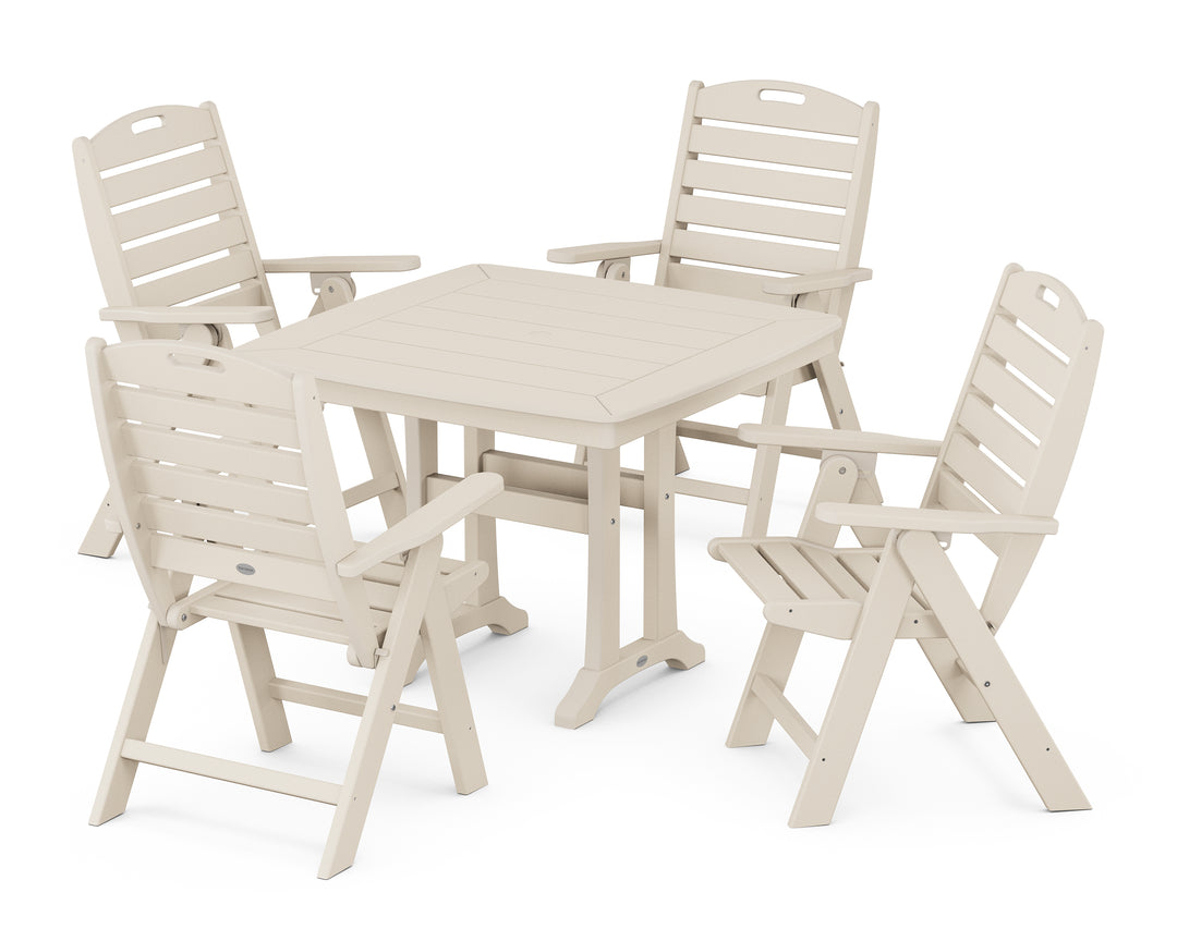 POLYWOOD® Nautical Folding Highback Chair 5-Piece Dining Set with Trestle Legs