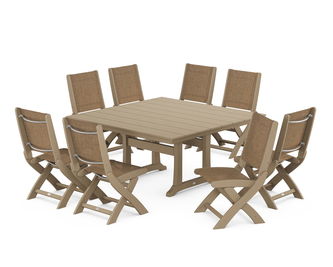 POLYWOOD® Coastal Folding Side Chair 9-Piece Farmhouse Dining Set