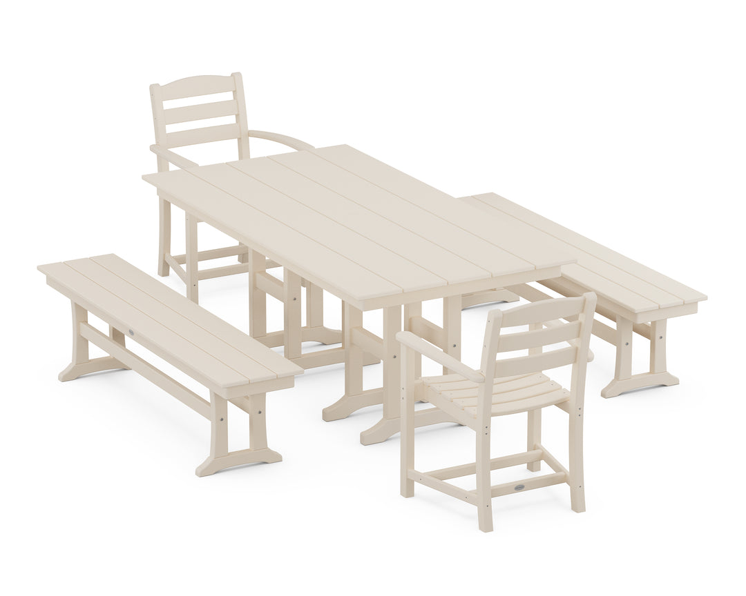 POLYWOOD® La Casa Café 5-Piece Farmhouse Dining Set with Benches