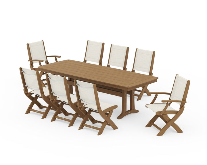 POLYWOOD® Coastal Folding 9-Piece Dining Set with Trestle Legs