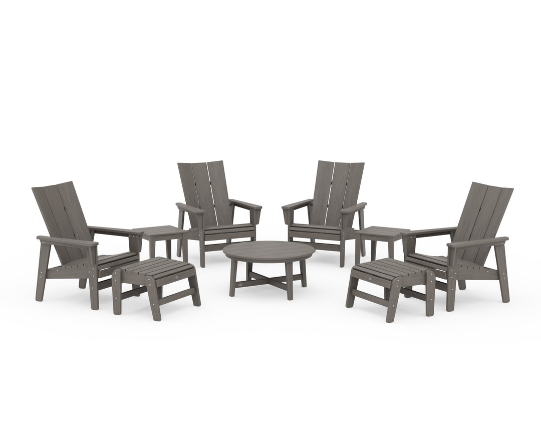 POLYWOOD® Modern Grand Upright Adirondack 9-Piece Conversation Set