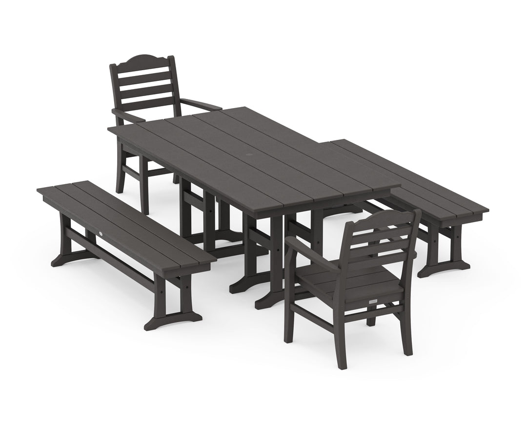 POLYWOOD® Savannah 5-Piece Farmhouse Dining Set with Benches