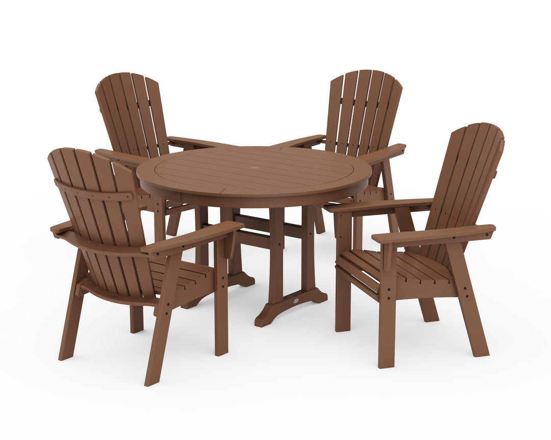 POLYWOOD® Nautical Curveback Adirondack 5-Piece Round Dining Set with Trestle Legs