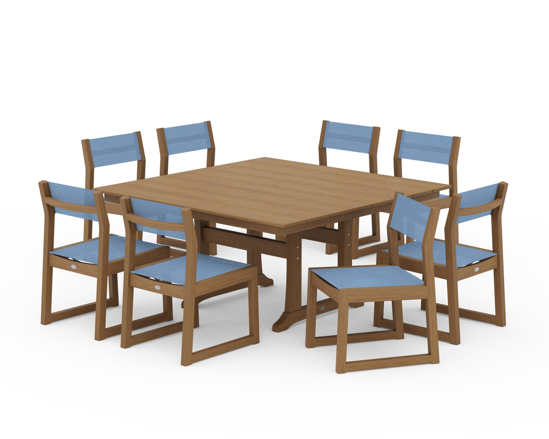 POLYWOOD® EDGE Sling Side Chair 9-Piece Farmhouse Trestle Dining Set