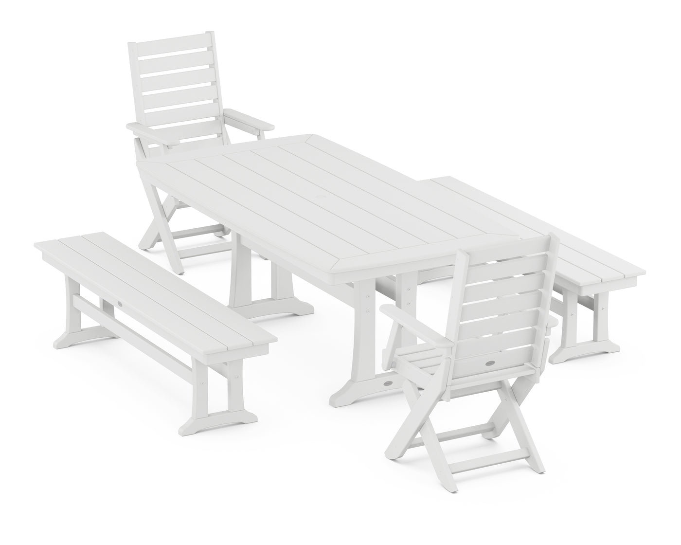 Captain Folding Chair 5-Piece Dining Set with Trestle Legs & Benches